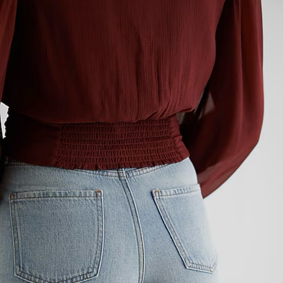 Express Womens Top Size XS V-Neck Faux Wrap Tie Waist Long Sleeves Lined NWT $54 - Picture 4 of 16